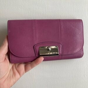 Coach Leather Purple Pink Long Trifold Wallet